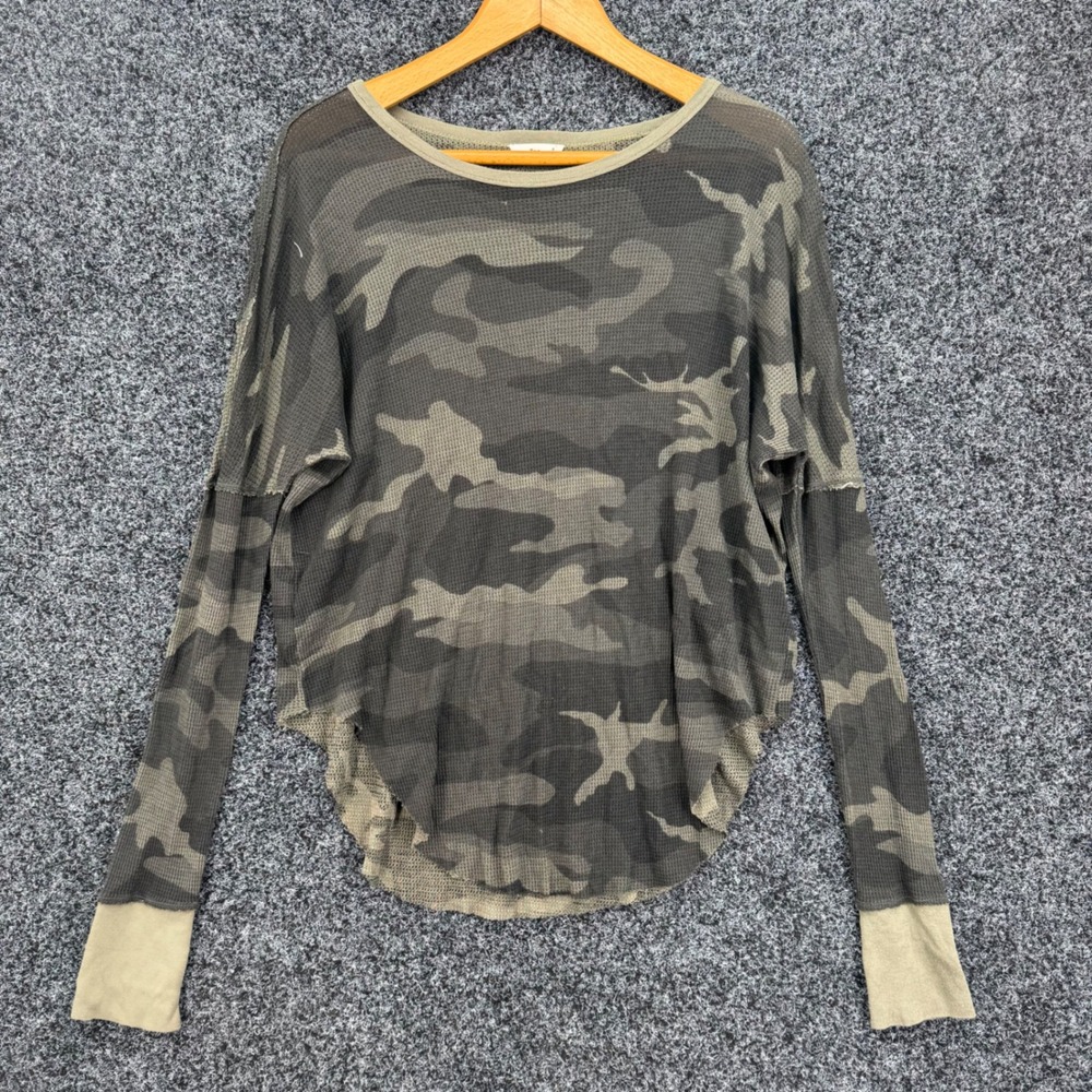 Tna Aritzia Camo Waffle Knit Long Sleeve Top Green Grey Small ATL3-1985B-27